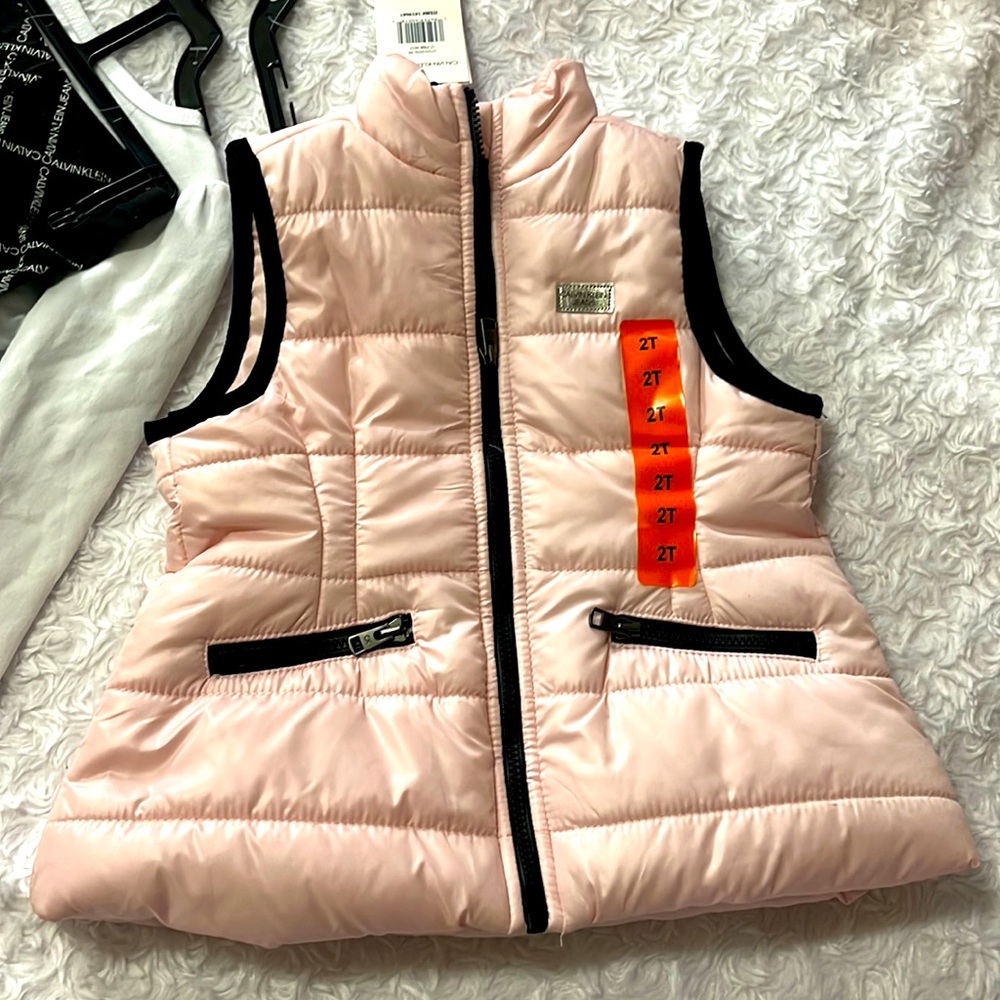 Calvin Klein Girls PINK/BLACK 3-Piece Outfit: Vest, Top, Leggings, Size 2t